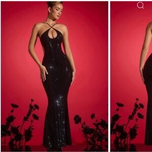Oh Polly Black Sequin Backless Dress